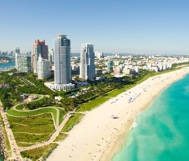 South Beach, Miami Beach. Florida. Aerial view. Paradise. South Pointe Park and Pier